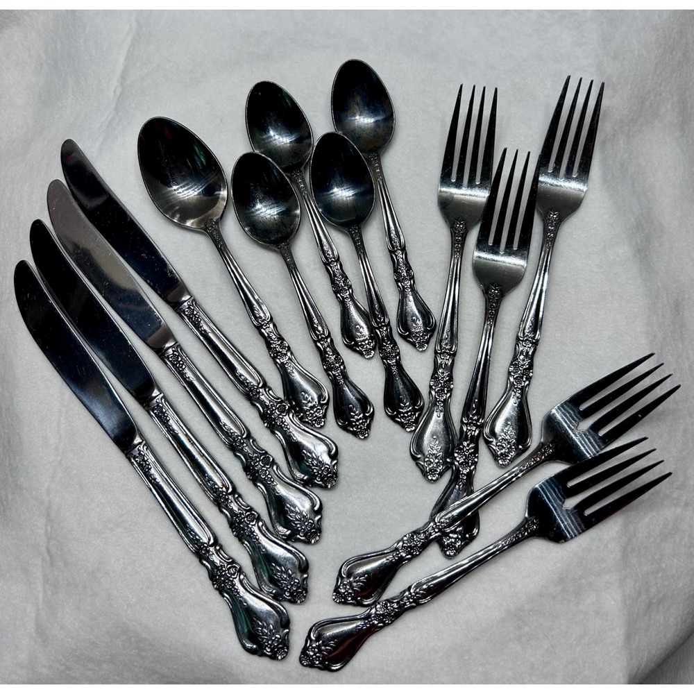 Rogers Stainless Korea Flatware Set Vintage Floral Pattern 14 Pieces Mixed